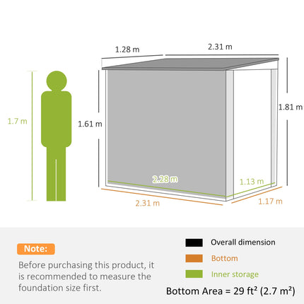 7.6 x 4ft Garden Metal Shed, Outdoor Storage Shed with Window, 2 Vents and Lockable Door for Garden, Patio, Dark Grey