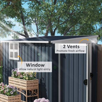 7.6 x 4ft Garden Metal Shed, Outdoor Storage Shed with Window, 2 Vents and Lockable Door for Garden, Patio, Dark Grey