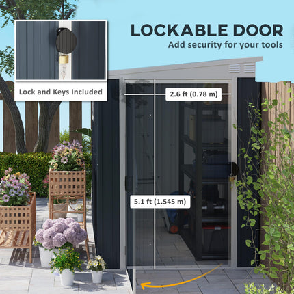 7.6 x 4ft Garden Metal Shed, Outdoor Storage Shed with Window, 2 Vents and Lockable Door for Garden, Patio, Dark Grey