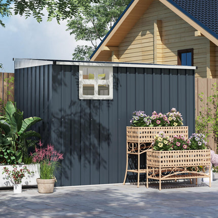 7.6 x 4ft Garden Metal Shed, Outdoor Storage Shed with Window, 2 Vents and Lockable Door for Garden, Patio, Dark Grey