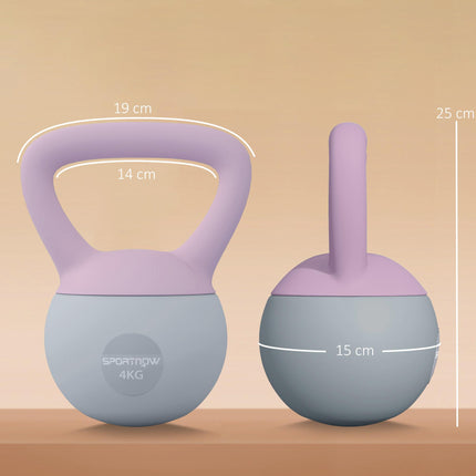 4kg Soft Kettlebell with Non-Slip Handle for Home Gym Strength Training - Purple and Grey