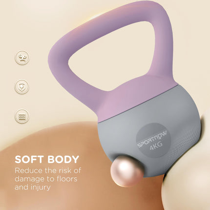 4kg Soft Kettlebell with Non-Slip Handle for Home Gym Strength Training - Purple and Grey