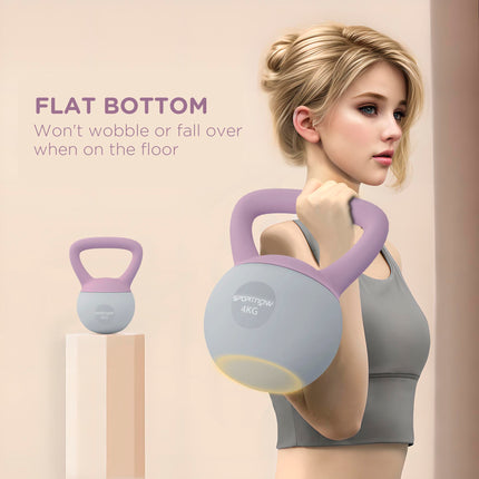 4kg Soft Kettlebell with Non-Slip Handle for Home Gym Strength Training - Purple and Grey