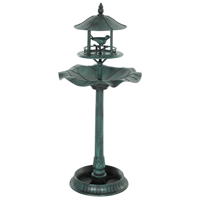3-in-1 Garden Bird Bath, Freestanding Birdbath with Large Water Basin, Underneath Flower Planter, Φ50 x 113 cm, Green