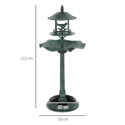 3-in-1 Garden Bird Bath, Freestanding Birdbath with Large Water Basin, Underneath Flower Planter, Φ50 x 113 cm, Green