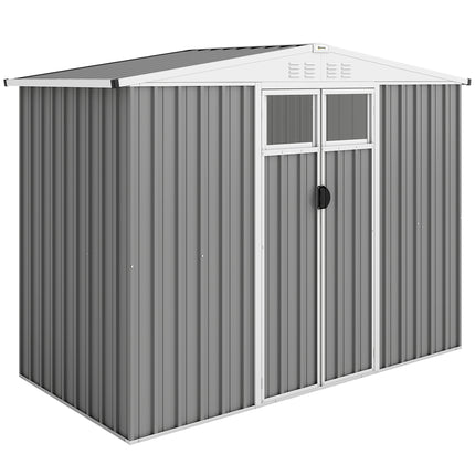 8x4 ft Metal Garden Storage Shed with Window and Lockable Door - Light Grey