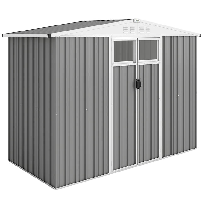 8x4 ft Metal Garden Storage Shed with Window and Lockable Door - Light Grey