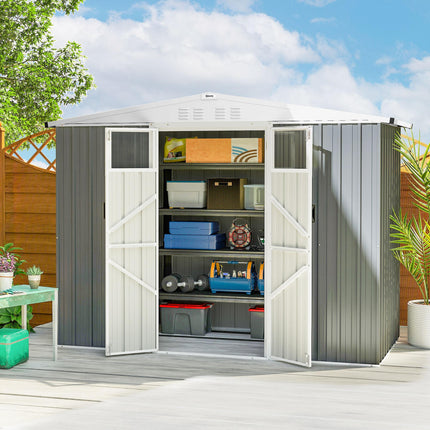 8x4 ft Metal Garden Storage Shed with Window and Lockable Door - Light Grey