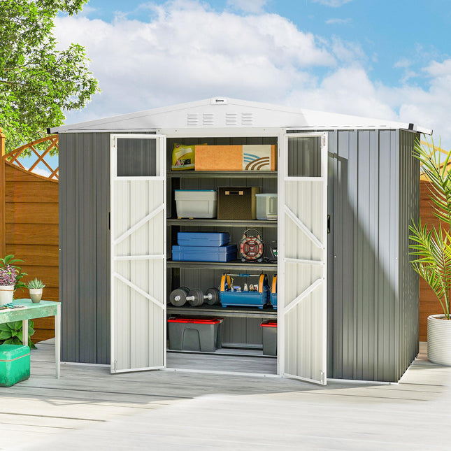 8x4 ft Metal Garden Storage Shed with Window and Lockable Door - Light Grey