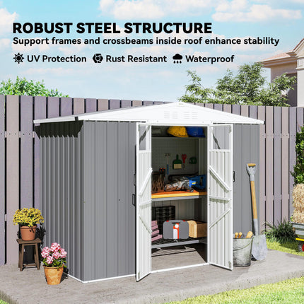 8x4 ft Metal Garden Storage Shed with Window and Lockable Door - Light Grey
