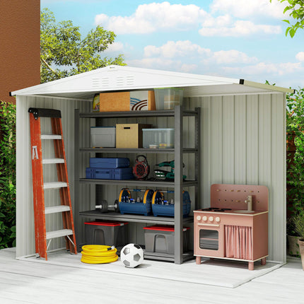 8x4 ft Metal Garden Storage Shed with Window and Lockable Door - Light Grey