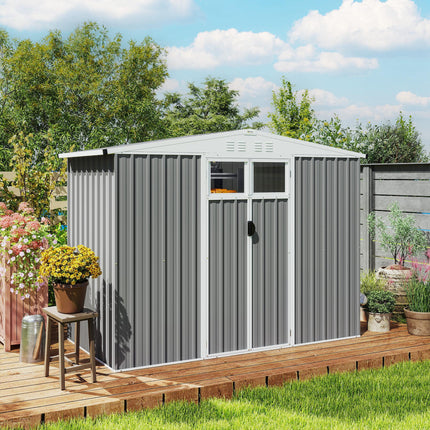 8x4 ft Metal Garden Storage Shed with Window and Lockable Door - Light Grey