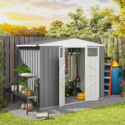 8x4 ft Metal Garden Storage Shed with Window and Lockable Door - Light Grey
