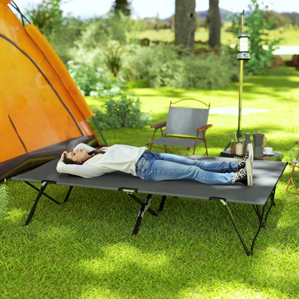 Double Camping Cot Bed Lightweight Foldable with Carry Bag - Charcoal Grey