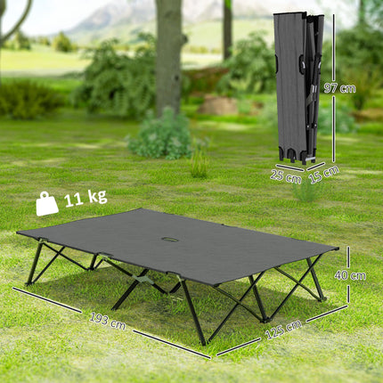 Double Camping Cot Bed Lightweight Foldable with Carry Bag - Charcoal Grey