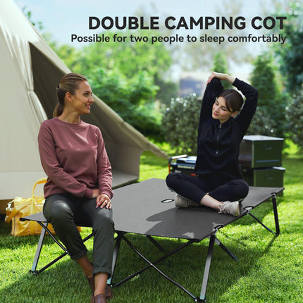Double Camping Cot Bed Lightweight Foldable with Carry Bag - Charcoal Grey