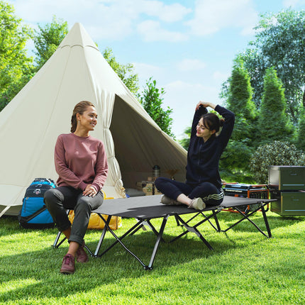 Double Camping Cot Bed Lightweight Foldable with Carry Bag - Charcoal Grey