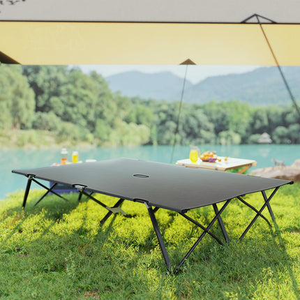 Double Camping Cot Bed Lightweight Foldable with Carry Bag - Charcoal Grey