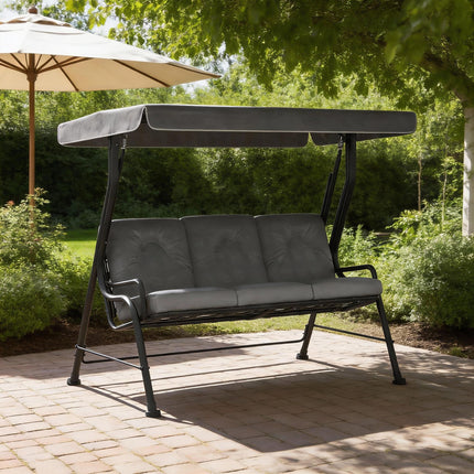 3-Seater Garden Swing Seat, Outdoor Swing Chair with Adjustable Waterproof Canopy, Light Grey