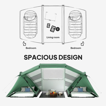 4-6 Person UV Protection Camping Tent Spacious Design - Green and White