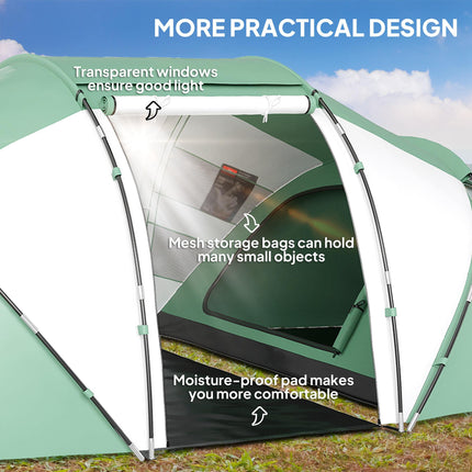 4-6 Person UV Protection Camping Tent Spacious Design - Green and White