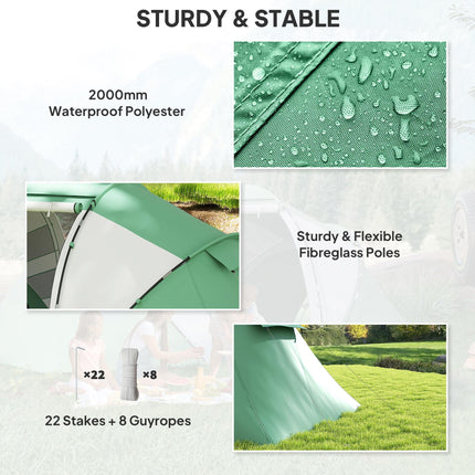 4-6 Person UV Protection Camping Tent Spacious Design - Green and White