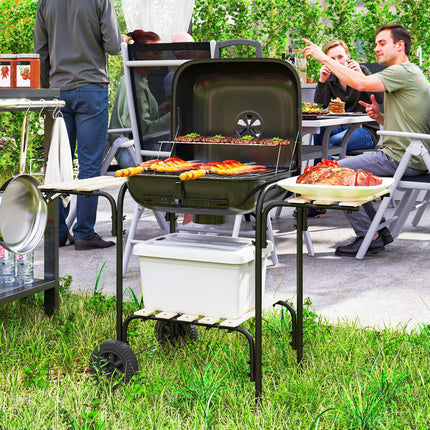 Charcoal Barbecue Grill Portable BBQ Grill with 1840 cm² Cooking Area, 3 Shelves, Adjustable Vent, Lockable Lid, Wheels for Outdoor Cooking, Garden Party, Black