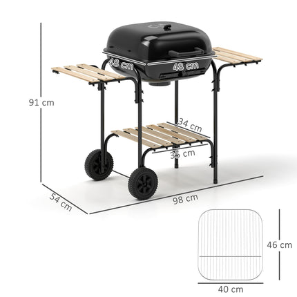 Charcoal Barbecue Grill Portable BBQ Grill with 1840 cm² Cooking Area, 3 Shelves, Adjustable Vent, Lockable Lid, Wheels for Outdoor Cooking, Garden Party, Black