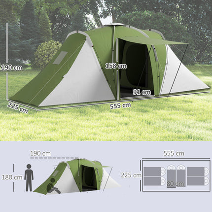 Large Waterproof Camping Tent with 2 Bedrooms and Living Area - Green