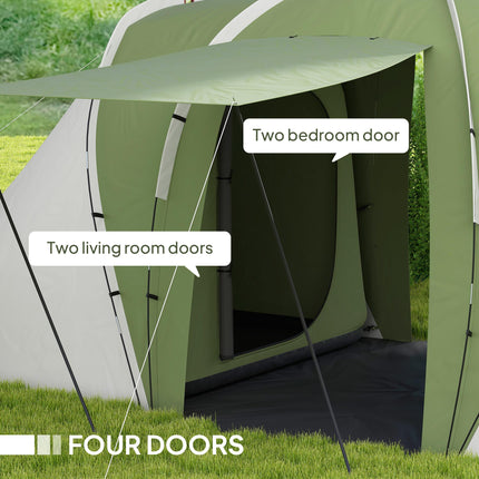 Large Waterproof Camping Tent with 2 Bedrooms and Living Area - Green