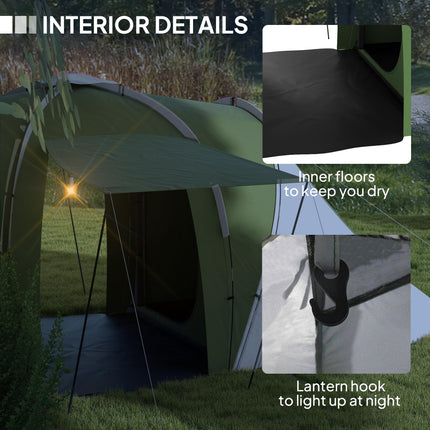 Large Waterproof Camping Tent with 2 Bedrooms and Living Area - Green