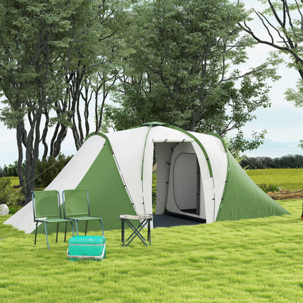 Large Waterproof Camping Tent with 2 Bedrooms and Living Area - Green