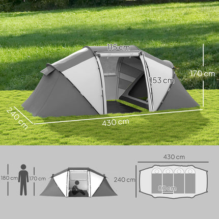 4-6 Person Spacious UV Protection Camping Tent - Charcoal Grey and White