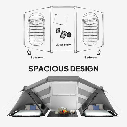 4-6 Person Spacious UV Protection Camping Tent - Charcoal Grey and White