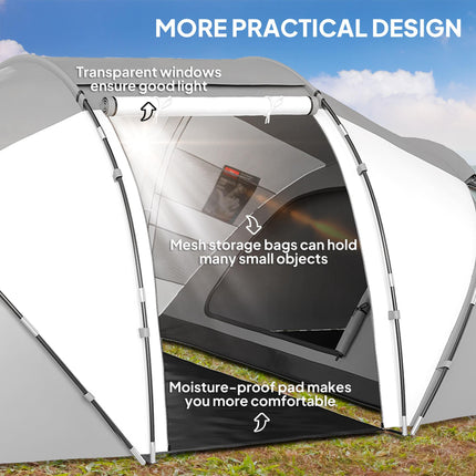 4-6 Person Spacious UV Protection Camping Tent - Charcoal Grey and White