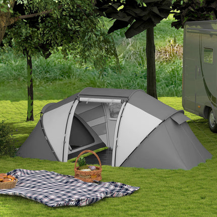 4-6 Person Spacious UV Protection Camping Tent - Charcoal Grey and White