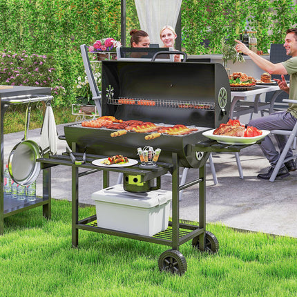 Charcoal BBQ Grill with Foldable Front Side Shelf, Portable Barbecue Smoker with