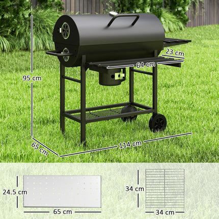 Charcoal BBQ Grill with Foldable Front Side Shelf, Portable Barbecue Smoker with