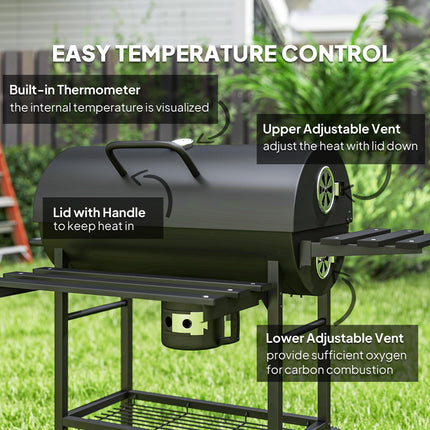 Charcoal BBQ Grill with Foldable Front Side Shelf, Portable Barbecue Smoker with