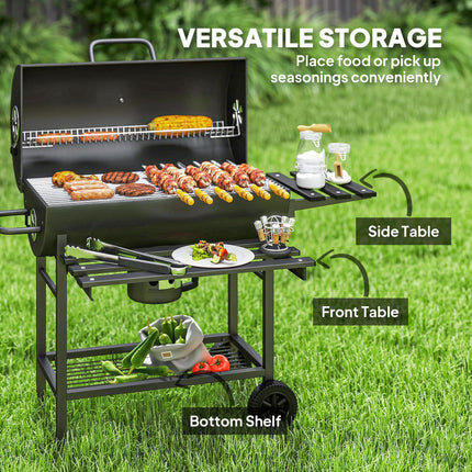 Charcoal BBQ Grill with Foldable Front Side Shelf, Portable Barbecue Smoker with