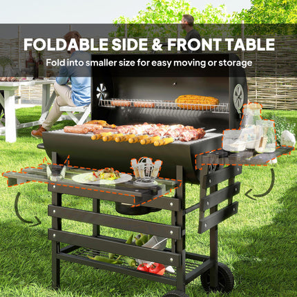 Charcoal BBQ Grill with Foldable Front Side Shelf, Portable Barbecue Smoker with