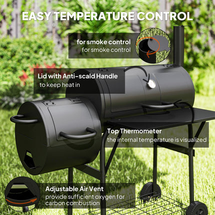 Barbecue Grill Portable Outdoor Charcoal BBQ Grill with Offset Smoker 109 x 60 x 120 cm Black