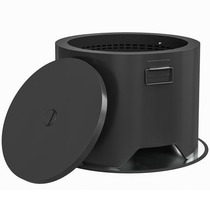 Outdoor Round Fire Pit with Lid and Fire Poker - Black