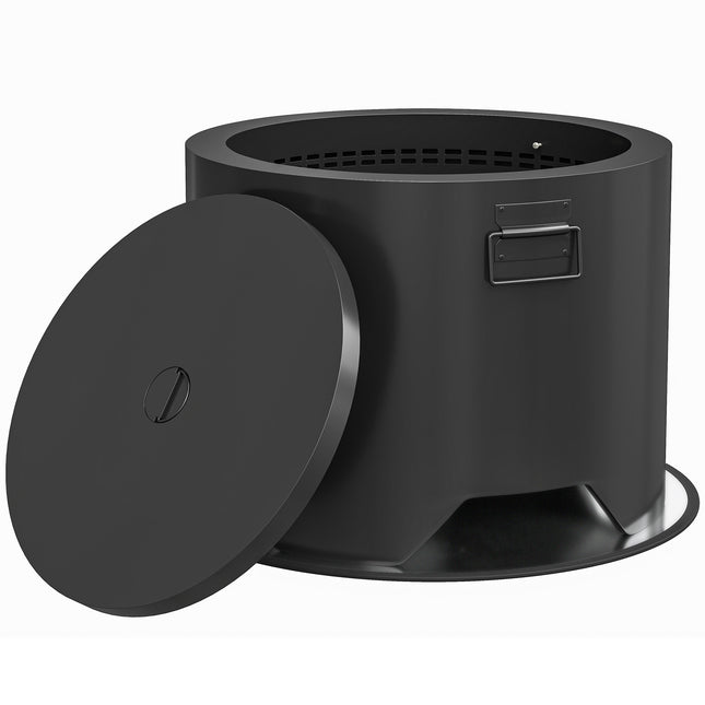 Outdoor Round Fire Pit with Lid and Fire Poker - Black