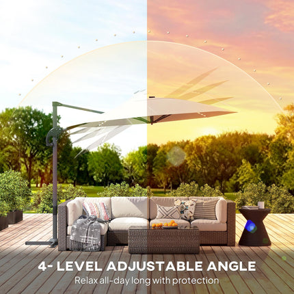 3 Metre Cantilever Garden Parasol with Solar Lights and Crank Handle - Cream