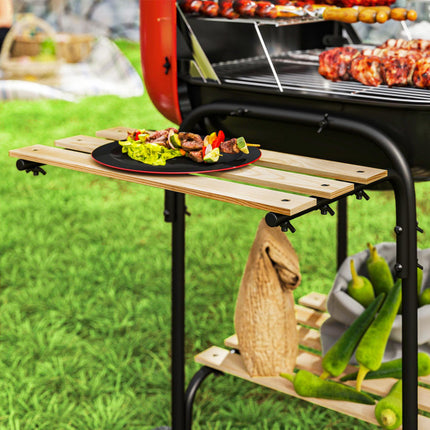 Charcoal Barbecue Grill Portable BBQ Grill with 1840 cm² Cooking Area, 3 Shelves, Adjustable Vent, Lockable Lid, Wheels for Outdoor Cooking, Garden Party, Red