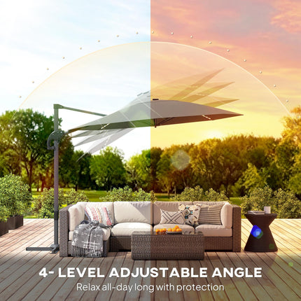 3 Metre Cantilever Garden Parasol with Solar Lights and Crank Handle - Dark Grey