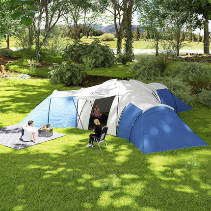 6-9 Person Camping Tent with 3 Bedrooms and Living Room - Blue