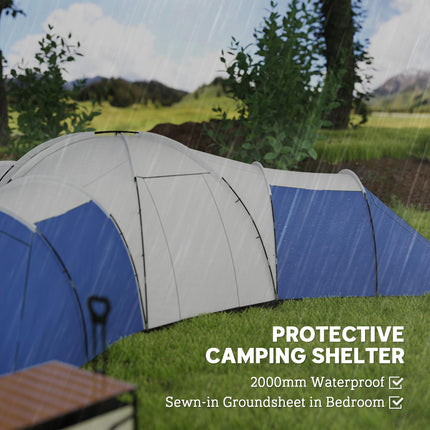6-9 Person Camping Tent with 3 Bedrooms and Living Room - Blue