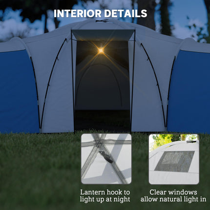 6-9 Person Camping Tent with 3 Bedrooms and Living Room - Blue